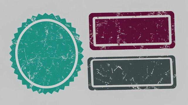 Animated Grunge Badges and Distressed Labels Reveal on Grey Background