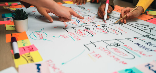 Collaboration in Action: Team Members Engaging in Brainstorming Session with Post-it Notes and...