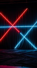Naklejka premium Striking neon beams on dark fabric, creating a modern graphic background