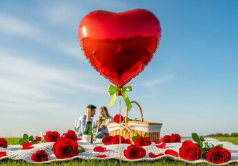 Heart Shaped Balloon Valentine Floating Romantic Couple Cozy Picnic Red Roses Sustainable String Biodegradable Ribbon Green Holiday Love Organic Helium Compostable Weight Earth-Friendly Festive Sky Sc