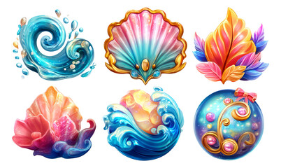 Whimsical and Vibrant Semirealistic Emblems Inspired by the Ocean Breeze