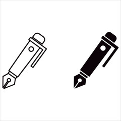 Elegant fountain pen icon set isolated on white background, writing and drawing tool