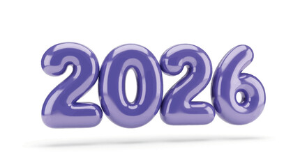 A glossy purple 2026 number arrangement on a white background representing a future year date concept