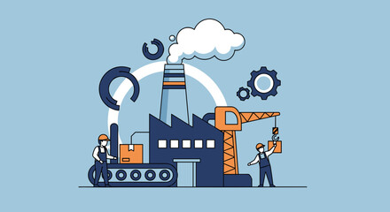 Flat vector illustration of industrial factory operations manufacturing labor and construction