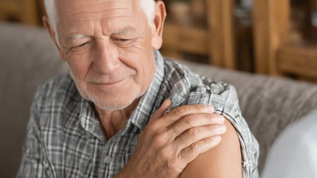 Senior citizen receiving a vaccine injection in his upper arm