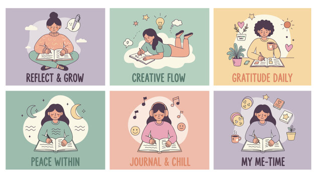 Journaling bundle Women writing for creative flow gratitude peace and selfreflection Personal growth concept