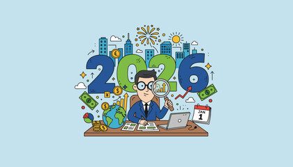 Business analyst planning financial growth for 2026 focused on global investment and success