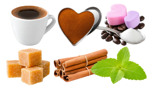 Romantic Coffee Date Set with Sugar, Cinnamon, and Heart-Shaped Marshmallows