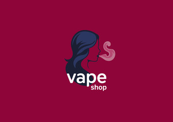 A modern and chic logo design for a vape shop, featuring a stylized profile of a woman exhaling vapor, combining elegance and contemporary style.