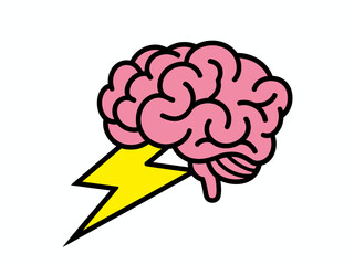 This striking illustration features a pink brain with a lightning bolt, symbolizing ideas, creativity, and the dynamic power of the human mind in a visually engaging manner.