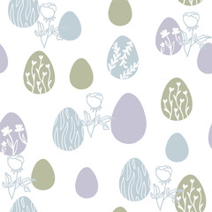 Easter egg seamless pattern. Pastel color, texture of holiday eggs. Simple abstract decorative template for Easter celebration. Stylized cute wallpaper with ornament, postcard, fabric. Seamless sketch