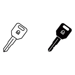 Two simple car key icons, one in black outline isolated on white background