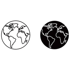 Two globe icons, one outline and one solid, isolated on white background