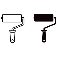 Paint roller icon set isolated on white background, renovation tool vector illustration