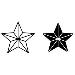 Obraz premium Two five pointed stars, one with an outline and one filled isolated on white background