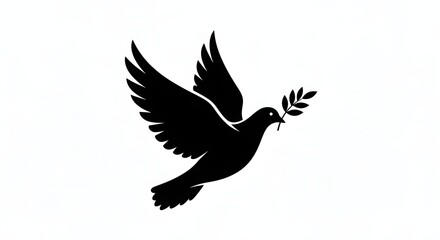 Obraz premium flying dove holding an olive branch in its beak. silhouette illustration