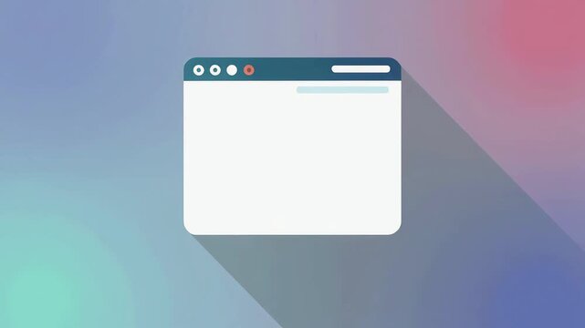 Blank Browser Window Appears with Long Shadow on Gradient Background - Modern Web Interface Animation 4K
