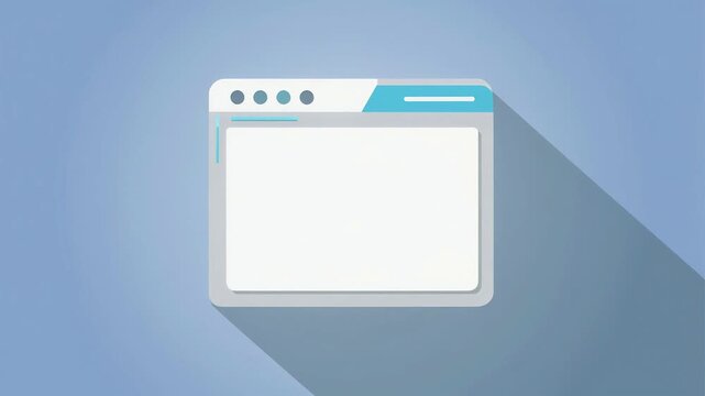 Minimalist Animated Web Browser Window on Blue Background with Flat Design and Long Shadow