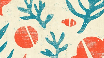 Seaweed, fish, and circles pattern