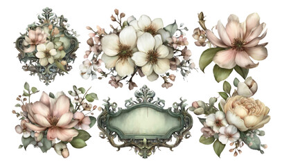 Elegant Floral Ornaments and Architectural Icons for Creative Backgrounds