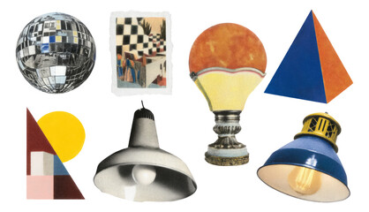 Colorful and Abstract Geometric Shapes and Light Fixtures with Artistic Elements