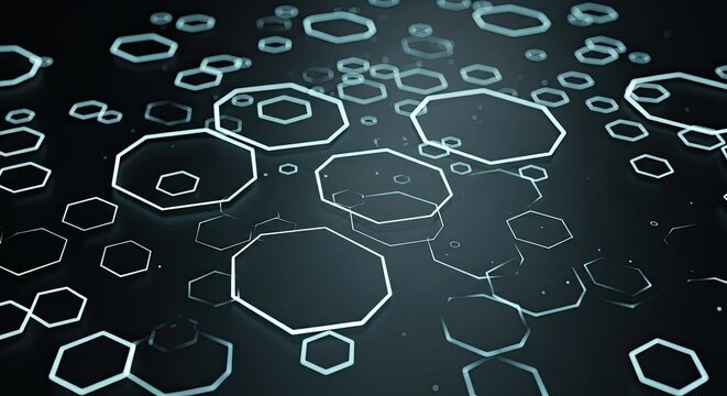 Stunning abstract geometric pattern with glowing shapes on a sleek dark surface ideal for technology backgrounds or modern design projects, creating a futuristic atmosphere