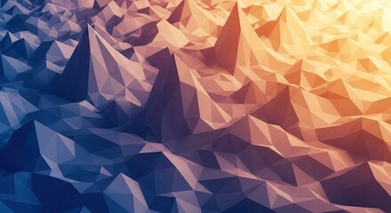 Modern geometric polygon landscape in vibrant blue and orange hues for cutting-edge technology or abstract design projects requiring a professional, dynamic feel