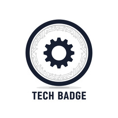 Fototapeta premium Tech Badge Circuit Board Gear Logo