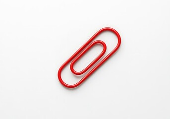 Obraz premium Single Vibrant Red Paper Clip on Clean White Background Office Supply Stationery and Organization Tool Simple Design Close Up Macro Shot