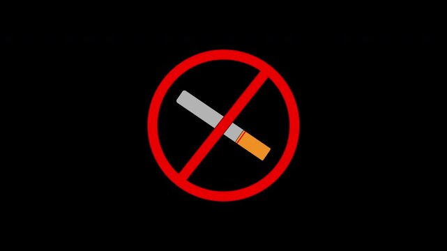 Red No Smoking Sign Isolated on Black Background, Animation of no smoking mark icon