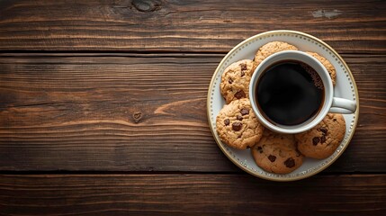 Coffee and cookies on a wooden table