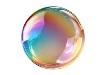 Iridescent soap bubble sphere against a dark backdrop