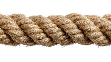 A close-up shot reveals a thick, tightly wound rope, showcasing its interwoven fibers and textured surface against a clean white backdrop