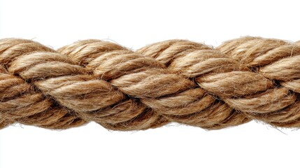 Obraz premium Close up of thick, tan rope with textured fibers, twisted together creating a strong, natural braided pattern