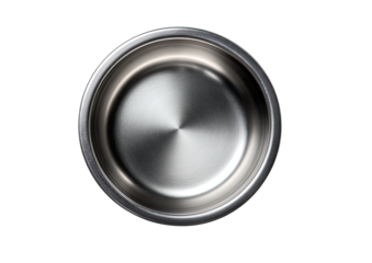 Silver bowl, top view. Reflective texture, concentric rings