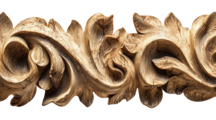Woodworking Art: Beautiful woodworking art with intricate wood carvings and natural textures, isolated on a Transparent background, PNG file.