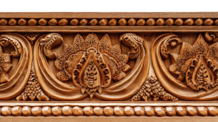 Woodworking Art: Detailed woodworking art with carved patterns, smooth finishes, and intricate designs, isolated on a Transparent background, PNG file.