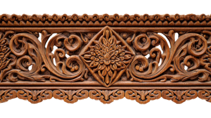 Woodworking Art: Detailed woodworking art with carved patterns, smooth finishes, and intricate designs, isolated on a Transparent background, PNG file.