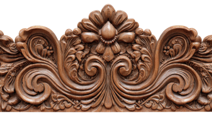 Woodworking Art: Detailed woodworking art with intricate carvings and smooth wood finishes, isolated on a Transparent background, PNG file.