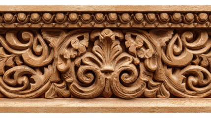Woodworking Art: Detailed woodworking art with intricate carvings and smooth finishes, isolated on a Transparent background, PNG file.