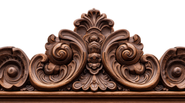 Woodworking Art: Intricate woodworking art with detailed carvings and smooth wood surfaces, isolated on a Transparent background, PNG file.