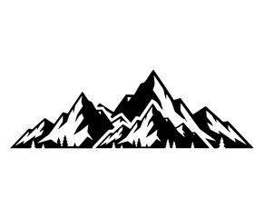 Stylized Black and White Mountain Range Vector Illustration: Iconic Peaks, Outdoor Adventure, and Nature Landscape Graphic Design Element