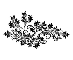 Elegant Black Floral Scrollwork Ornament Isolated on White Background, Classic Botanical Swirl Design for Decorative Embellishment