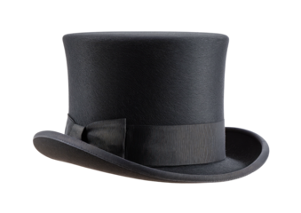 Classy, black top hat with a satin bow, isolated