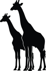 giraffe silhouettes standing together, wild animal vector design, African wildlife illustration, nature conservation graphic, safari mammal art, tall animals outline style