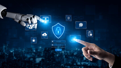 An AI assistant manages a comprehensive cybersecurity platform. The system uses intelligent authentication and access control to protect the corporate network and user data. Fermion