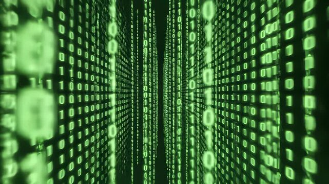 Digital Code Patterns Emerge in Close Up, Perfect for Visualizing Technological Innovation or Global Business Concepts, Ideal for Using as Background or Overlay in Presentations, Websites.