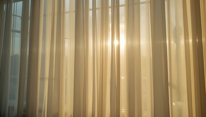 Warm sunlight passing through sheer curtains gently