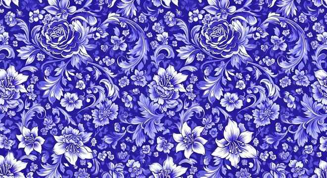 Fototapeta Blue Classic Floral Fabric Background 