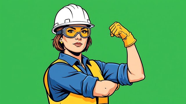 Female Builder Flexing Arm &ndash; Women in Construction 2D Animation